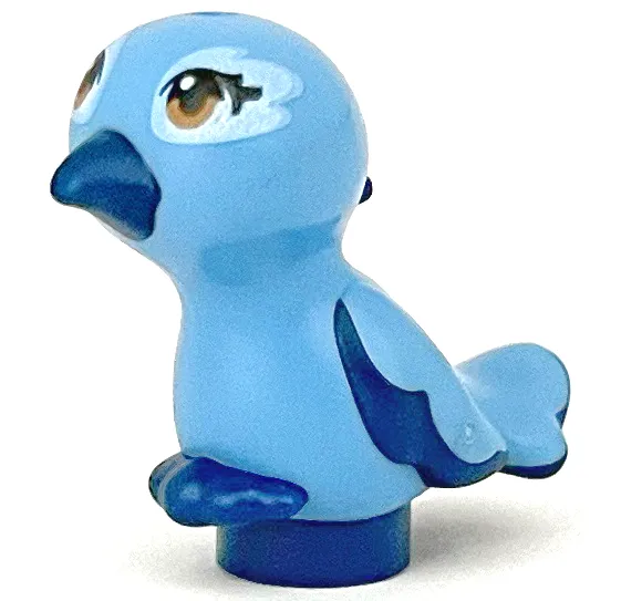 Bird, Friends Style, Feet Joined with Molded Dark Blue Beak, Feathers and Toes and Printed Medium Nougat Eyes with Eyelashes and Bright Light Blue Eye Patches Pattern (Cinnamon / Mimi)