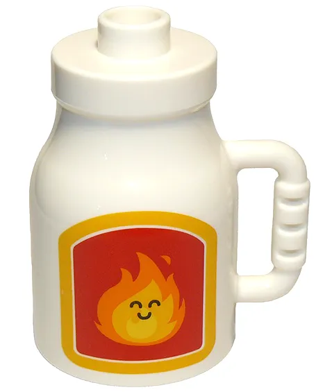 Duplo Utensil Milk Bottle with Handle with Fire with Face on Red and Bright Light Orange Label Pattern