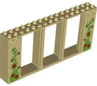 Door, Frame 2 x 16 x 6 with 3 Openings and 2 Studs on Either Side on Front with Vines and Flowers Pattern