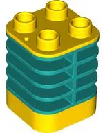 Duplo Brick 2 x 2 x 2 Ribbed - Center Flush with Edge with Molded Flexible Rubber Dark Turquoise Fins Pattern