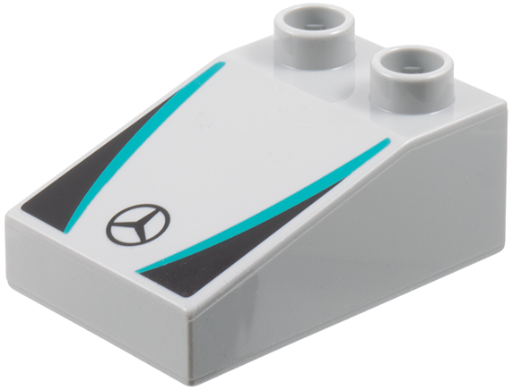Duplo, Brick 3 x 2 Slope 33 with Mercedes-Benz Logo, Dark Turquoise Stripes, Black Triangles Pattern