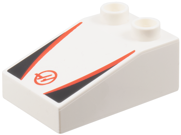 Duplo, Brick 3 x 2 Slope 33 with Haas Formula 1 Logo Stylized Capital Letter H in Circle, Red Stripes, Black Triangles Pattern