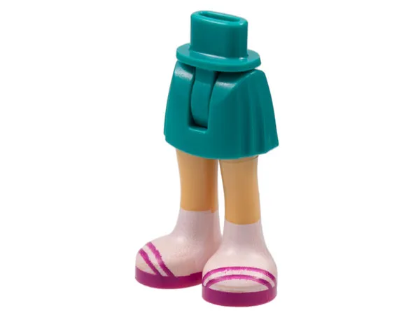 Mini Doll Hips and Skirt with Molded Medium Tan Legs and Printed Magenta Sandals and White Socks Pattern - Thin Hinge