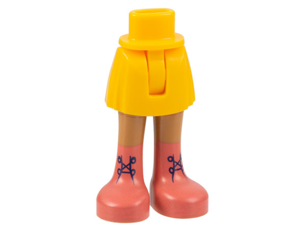 Mini Doll Hips and Skirt with Molded Medium Nougat Legs and Printed Coral Boots with Dark Blue Laces Pattern - Thin Hinge
