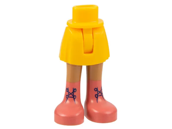Mini Doll Hips and Skirt with Molded Medium Nougat Legs and Printed Coral Boots with Dark Blue Laces Pattern - Thin Hinge