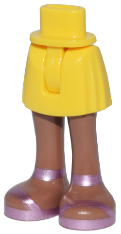 Mini Doll Hips and Skirt with Molded Medium Brown Legs and Printed Metallic Pink Sandals Pattern - Thin Hinge