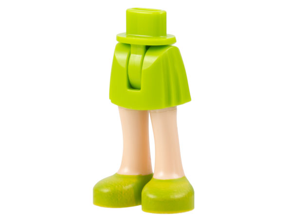 Mini Doll Hips and Skirt with Molded Light Nougat Legs and Printed Lime Shoes Pattern - Thin Hinge