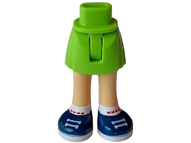 Mini Doll Hips and Skirt with Molded Medium Tan Legs and Printed Dark Blue Shoes with White Laces, Soles and Socks with Red Rectangles Pattern - Thin Hinge