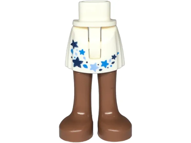 Mini Doll Hips and Skirt with Molded Medium Brown Legs and Printed Dark Blue, Dark Azure and Bright Light Blue Stars and Dots Pattern - Thin Hinge