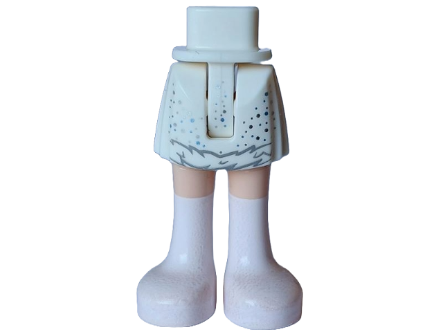 Mini Doll Hips and Skirt with Molded Light Nougat Legs and Printed Dark Bluish Gray Ruffles, Metallic Light Blue and Silver Sparkles and White Boots Pattern - Thin Hinge