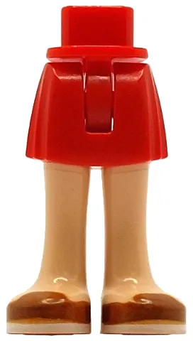 Mini Doll Hips and Skirt with Molded Light Nougat Legs and Printed Dark Orange Open Top Shoes with White Soles Pattern - Thin Hinge
