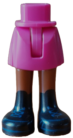 Mini Doll Hips and Skirt with Molded Reddish Brown Legs and Printed Black Boots with Blue Laces and Seams Pattern - Thin Hinge