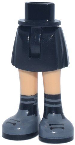 Mini Doll Hips and Skirt with Molded Medium Tan Legs and Printed Black and Dark Bluish Gray Boots with Laces Pattern - Thin Hinge