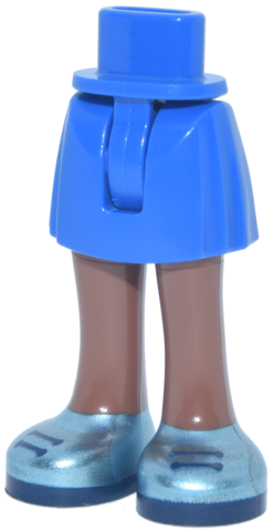 Mini Doll Hips and Skirt with Molded Medium Brown Legs and Printed Metallic Light Blue Shoes with Dark Blue Laces and Soles Pattern - Thin Hinge