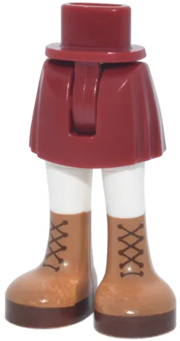 Mini Doll Hips and Skirt with Molded White Legs and Printed Medium Nougat Shoes with Reddish Brown Laces and Soles Pattern - Thin Hinge
