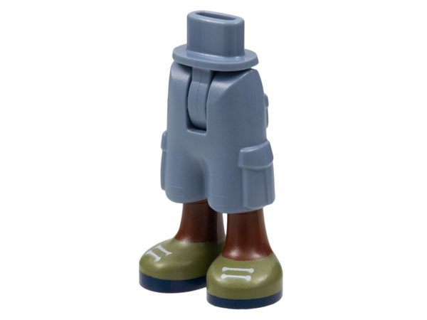 Mini Doll Hips and Trousers Cropped Large Pockets with Molded Reddish Brown Legs and Printed Olive Green Shoes with White Laces and Dark Blue Soles Pattern - Thin Hinge