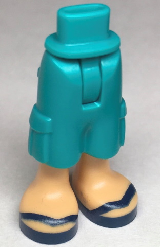 Mini Doll Hips and Trousers Cropped Large Pockets with Molded Medium Tan Legs and Printed Dark Blue Sandals with V-Shaped Straps Pattern - Thin Hinge