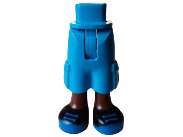 Mini Doll Hips and Trousers Cropped Large Pockets with Molded Reddish Brown Legs and Printed Black Shoes with Blue Laces and Soles Pattern - Thin Hinge