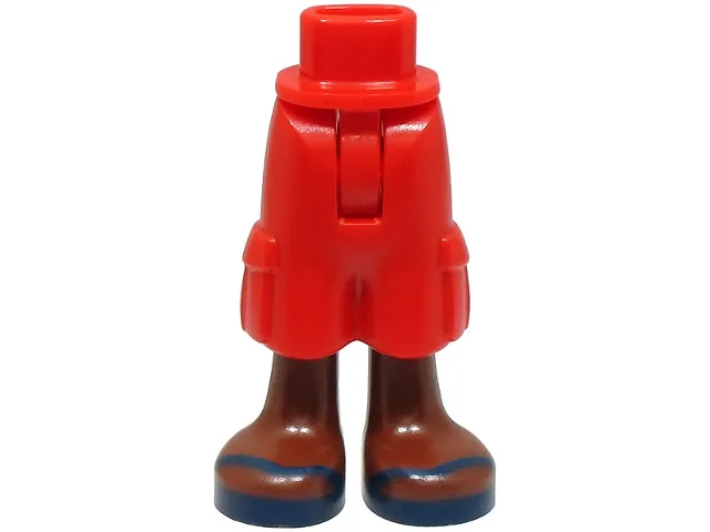 Mini Doll Hips and Trousers Cropped Large Pockets with Molded Reddish Brown Legs and Printed Dark Blue Sandals with V-Shaped Straps Pattern - Thin Hinge