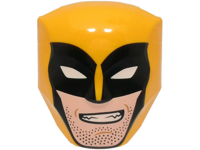 Large Figure Face with Brow and Nose Detail, 2 x 2 Round Brick Attachment with Black Mask with White Eyes over Light Nougat Face Pattern (Wolverine)