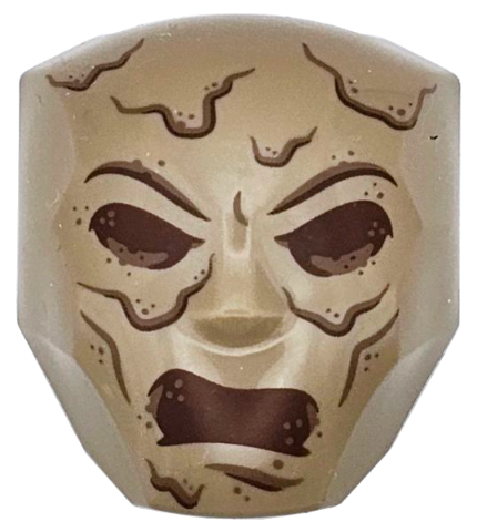 Large Figure Face with Brow and Nose Detail, 2 x 2 Round Brick Attachment with Reddish Brown Eyes, Open Mouth and Lines Pattern (Sandman)
