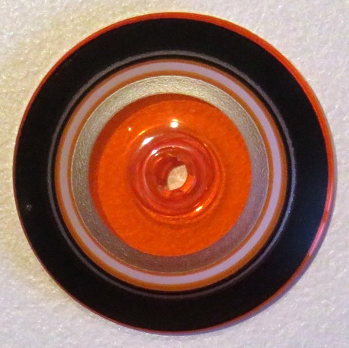 Dish 4 x 4 Inverted (Radar) with Open Stud with Black, Orange, Silver, and White Concentric Circles Pattern