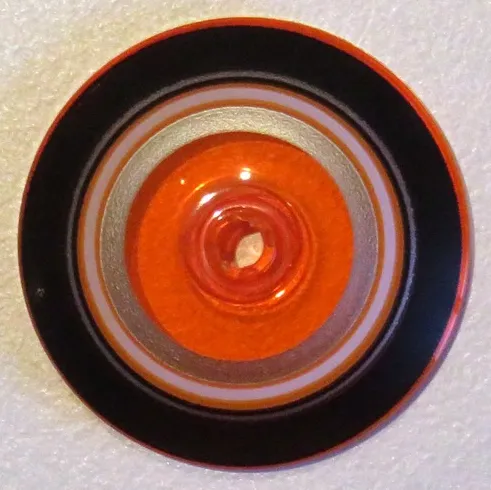 Dish 4 x 4 Inverted (Radar) with Open Stud with Black, Orange, Silver, and White Concentric Circles Pattern