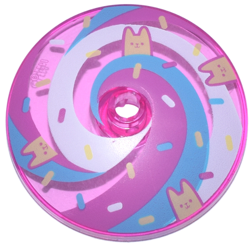 Dish 4 x 4 Inverted (Radar) with Open Stud with Tan Cats and White, Dark Pink and Medium Azure Swirls and Sprinkles Pattern