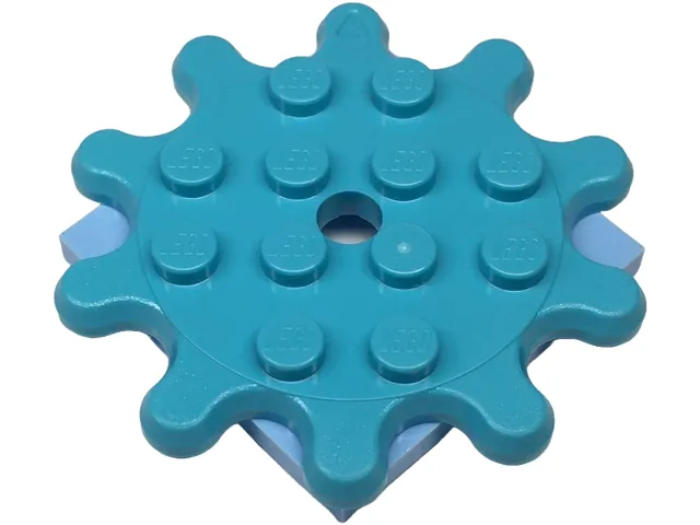 Turntable 4 x 4 x 2/3 Gear 10 Tooth with Bright Light Blue Square Base, Free-Spinning (35443 / 61485)