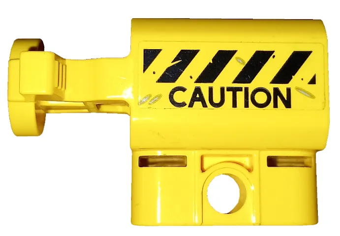 Projectile Launcher Part, Net Shooter Canister with Black and Yellow Danger Stripes and 'CAUTION' Pattern (Sticker) - Set 75926