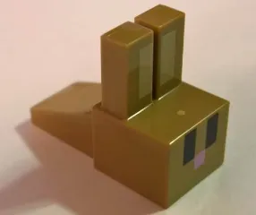 Creature Head Pixelated with Long Ears with Tan Auricles, Black Eyes, and Bright Pink Nose Pattern (Minecraft Rabbit)