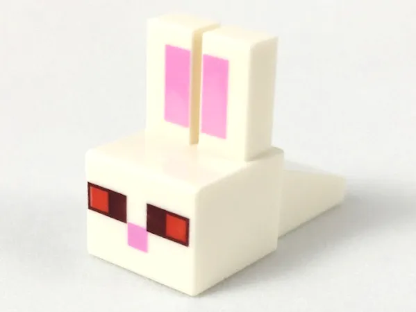 Creature Head Pixelated with Long Ears with Bright Pink Auricles, Red and Dark Red Eyes, and Bright Pink Nose Pattern (Minecraft Killer Bunny)