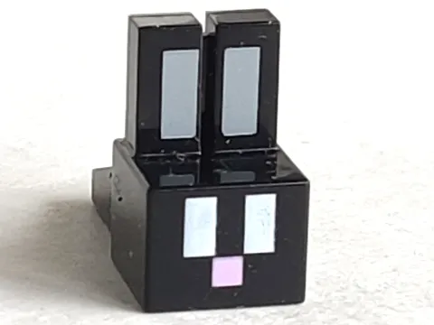 Creature Head Pixelated with Long Ears with Light Bluish Gray Auricles, White Eyes, and Bright Pink Nose Pattern (Minecraft Rabbit)