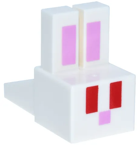 Creature Head Pixelated with Long Ears with Bright Pink Auricles and Nose and Red Eyes Pattern (Minecraft Albino Rabbit)