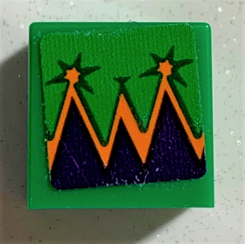 Minifigure, Head, Modified Small Cube with Dark Purple and Orange Wrapping Pattern (Sticker) - Set 75978