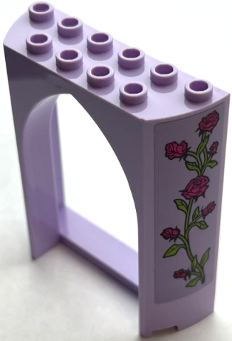 Panel 2 x 6 x 6 with Pointed Arch with Holographic Magenta Roses with Lime Stems and Leaves Pattern on Both Sides (Stickers) - Set 41162