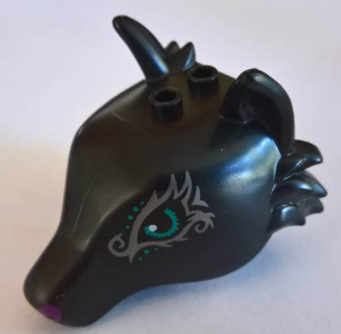 Fox Head with Dark Turquoise Eyes, Silver Swirls and Purple Nose Pattern