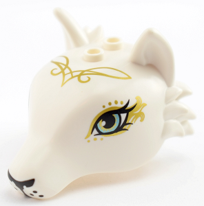 Fox Head with Metallic Light Blue Eyes with Eyelashes, Black Nose and Whisker Dots, Gold Swirls and Markings Pattern