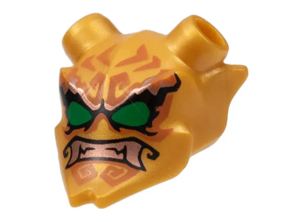 Minifigure, Visor Mask Ninjago Oni with Green Eyes, Copper Teeth, and Dark Orange Markings Pattern