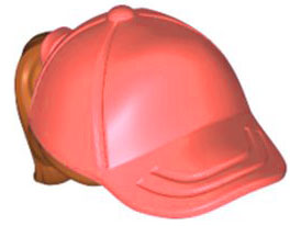 Minifigure, Hair Combo, Hair with Hat, Ponytail with Molded Coral Ball Cap Pattern