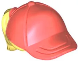 Minifigure, Hair Combo, Hair with Hat, Ponytail with Molded Coral Ball Cap Pattern