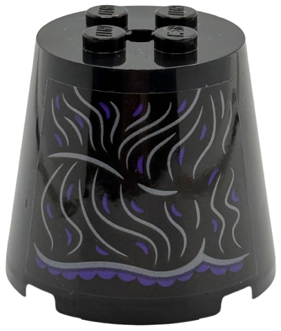 Cone 4 x 4 x 3 with Dark Silver and Dark Purple Curved Lines and Scalloped Dress Hem Pattern (Sticker) - Set 75682