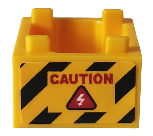 Container, Box 2 x 2 x 1 - Top Opening with Flat Inner Bottom with Red 'CAUTION' and Danger Stripes Pattern on Both Sides (Stickers) - Set 76162
