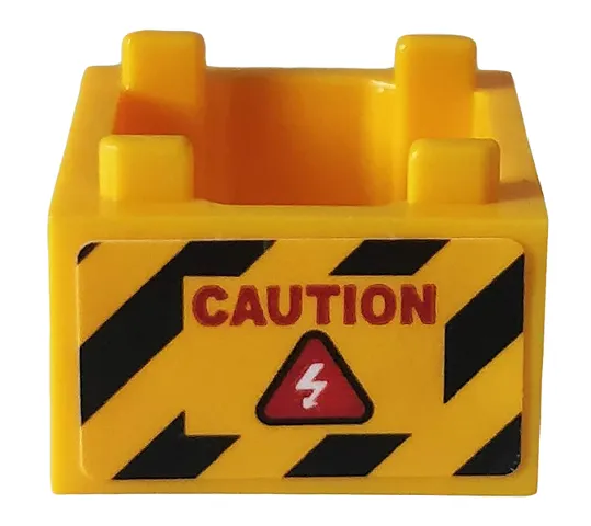 Container, Box 2 x 2 x 1 - Top Opening with Flat Inner Bottom with Red 'CAUTION' and Danger Stripes Pattern on Both Sides (Stickers) - Set 76162