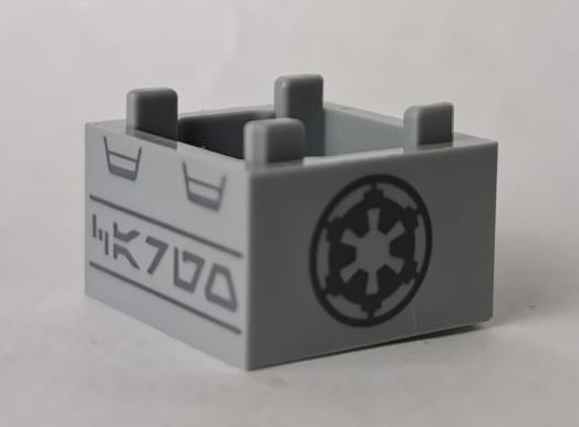 Container, Box 2 x 2 x 1 - Top Opening with Flat Inner Bottom with Dark Bluish Gray SW Imperial Logo and Aurebesh Characters 'CARGO' Pattern