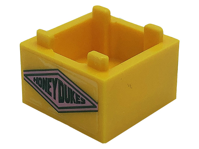 Container, Box 2 x 2 x 1 - Top Opening with Flat Inner Bottom with Dark Green 'HONEYDUKES' on Bright Pink Diamond Pattern on Both Sides (Stickers) - Set 76388