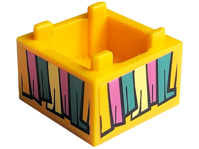 Container, Box 2 x 2 x 1 - Top Opening with Flat Inner Bottom with Birthday Piñata (Pinata) Streamers Pattern on All Sides (Stickers) - Set 41447