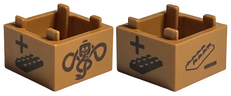 Container, Box 2 x 2 x 1 - Top Opening with Flat Inner Bottom with HP Game Spinner / Dreidel Actions with Dark Mark, Plus and Minus Signs, and Plates Pattern