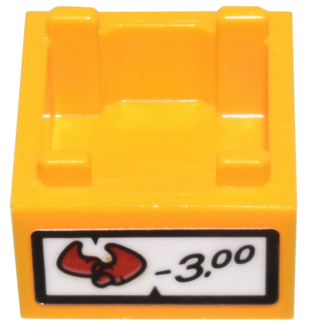 Container, Box 2 x 2 x 1 - Top Opening with Flat Inner Bottom with Red Demon Bull Horns, '3.00' and Black Border Pattern (Sticker) - Set 80036