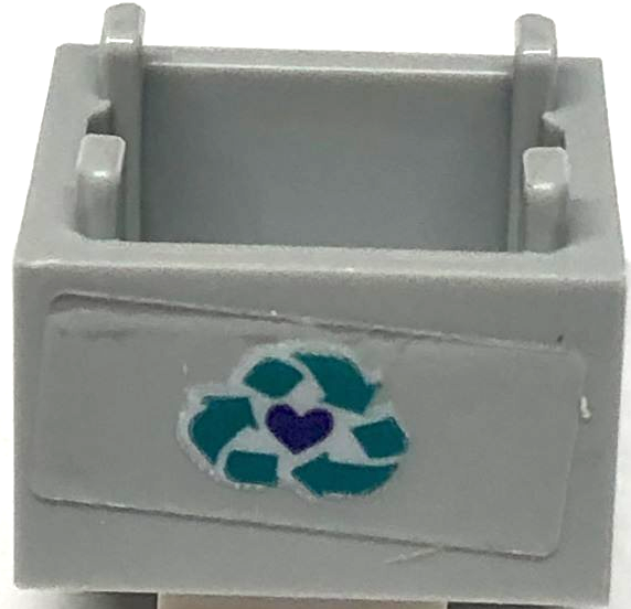 Container, Box 2 x 2 x 1 - Top Opening with Flat Inner Bottom with Dark Turquoise Recycling Arrows and Dark Blue Heart Pattern (Sticker) - Set 41684